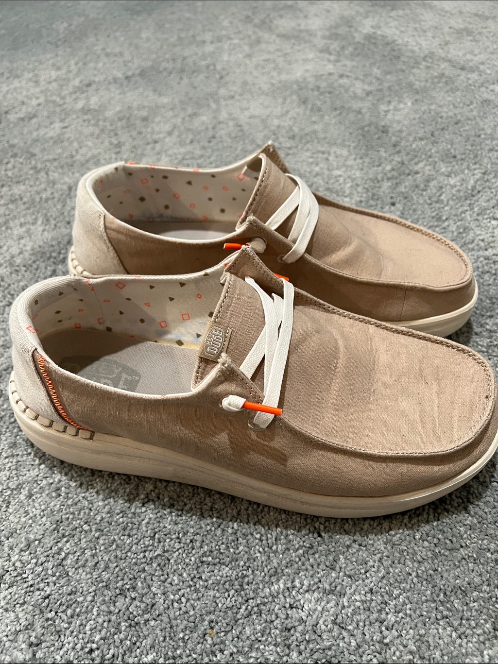 Hey Dude Casual Canvas Slip-On Loafers In Light Beige With White Laces